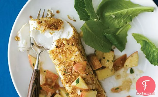 Alabote com crosta de avelã com Salsa de maçã