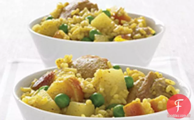 Fogão lento Frango com curry e arroz