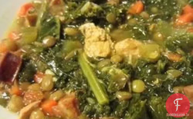 Chouriço e guisado de lentilha