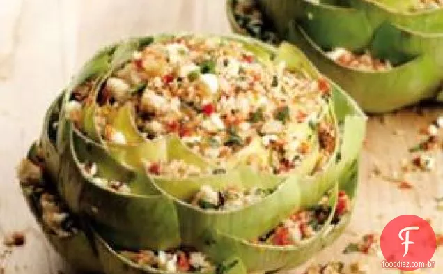 Tomate seco ao sol e alcachofras recheadas com queijo Feta