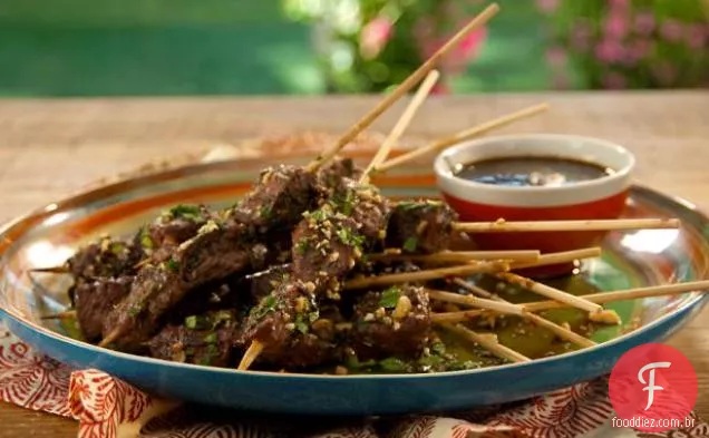 Cordeiro espeto com romã picante-vinagrete de Vinho Tinto Rioja e Sabor De Menta-amêndoa