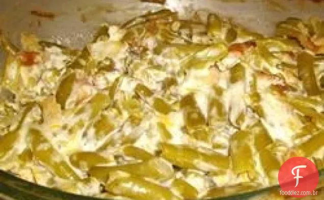 Feijão verde com queijo e Bacon