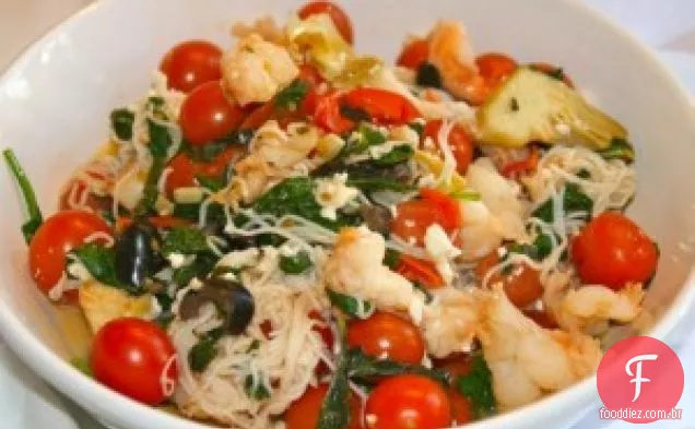 Macarrão De Soja Magro Com Camarão, Tomate E Alcachofra