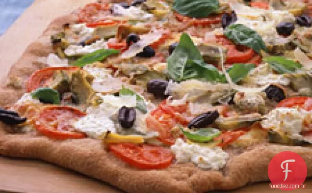 Pizza de trigo integral com alcachofras e Pecorino