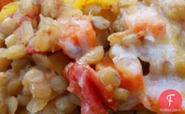 Lentilhas assadas com queijo