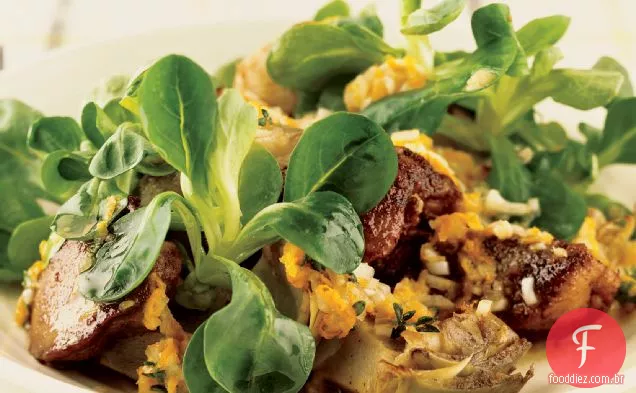 Salada quente de Alcachofra e fígado de frango
