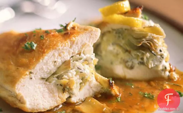 Peitos de frango recheados com corações de Alcachofra e queijo de cabra
