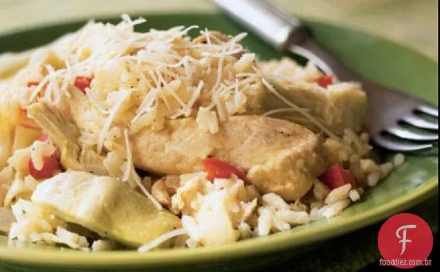 Frango com limão e arroz com alcachofras