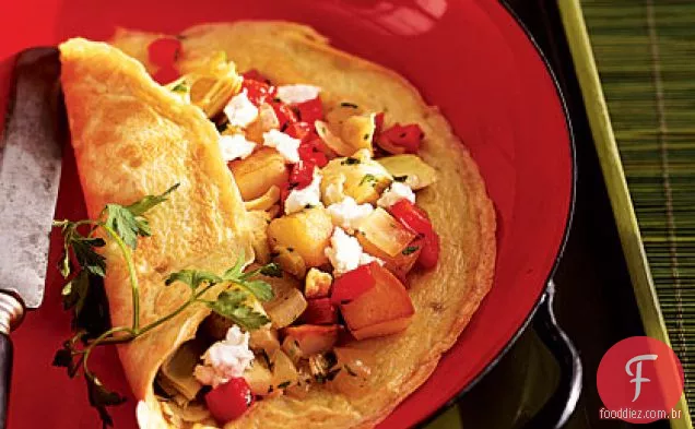 Alcachofra, queijo de cabra e omelete de batata