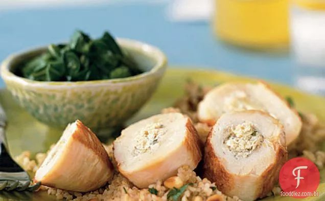 Peitos de frango recheados com alcachofras, limão e queijo de cabra