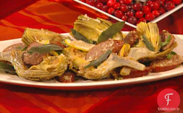 Alcachofras com Linguiça de porco, limão e sálvia