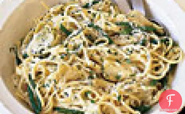 Linguine Avgolemono com corações de Alcachofra e feijão verde