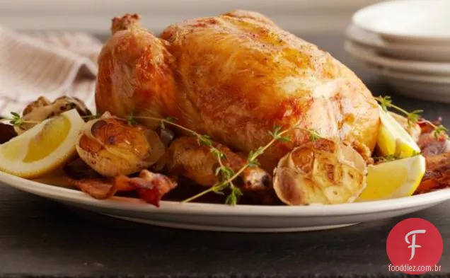 Frango Assado com limão e alho