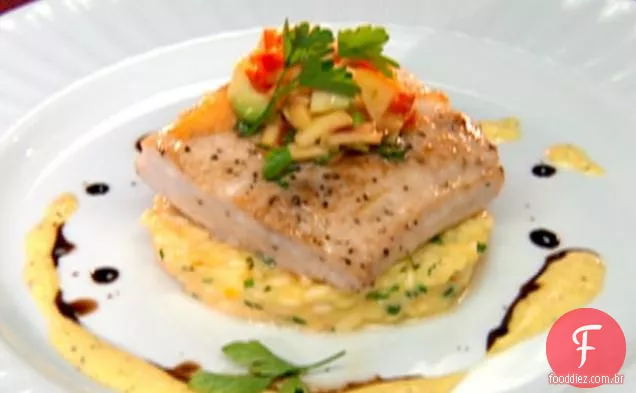 Mared Mahi-Mahi com risoto de açafrão e molho de Manga