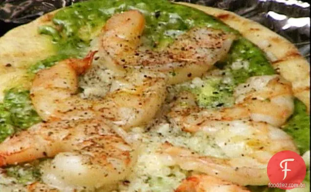 Camarão grelhado e pesto de coentro Pizza