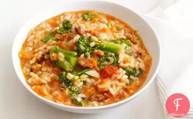 Risoto de salsicha e Broccolini