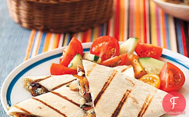 Cebola caramelizada e Quesadillas de queijo azul