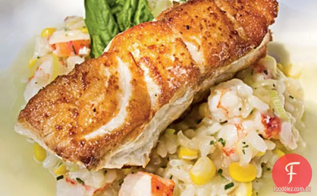 Garoupa assada com risoto de frutos do mar e champanhe-Citrus Beurre Blanc