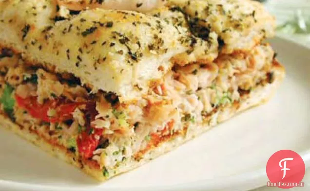 Sanduíches de Focaccia de brócolis e peru defumado