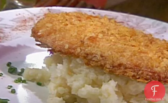 Batatas fritas de Robin frango e alho purê de batatas