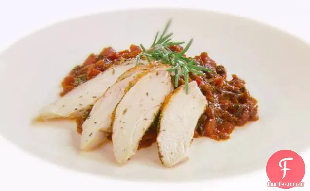 Frango com alecrim e mostarda à bolonhesa vegetal