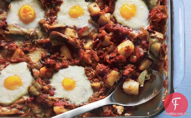 Ovos No Purgatório Com Corações De Alcachofra, Batatas E Alcaparras