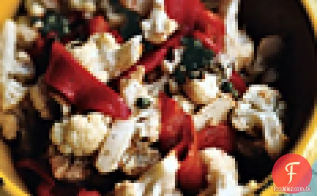 Pimentas vermelhas assadas e couve-flor com vinagrete de alcaparra