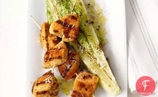 Espetos De Frango Com Romaine Grelhado