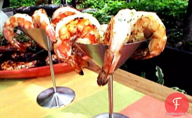 Camarão grelhado com Alho-Vermelho Chile-marinada de tomilho