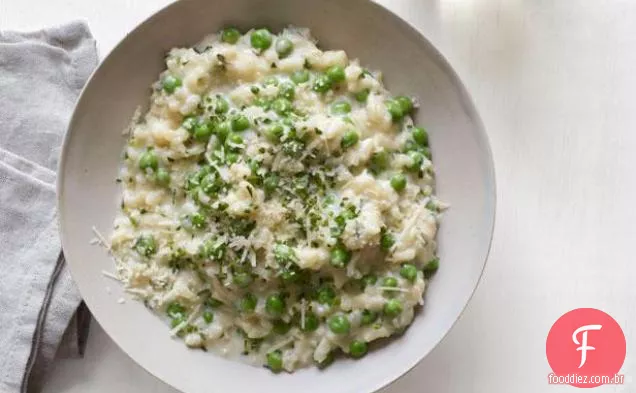 Risoto com iogurte e ervilhas