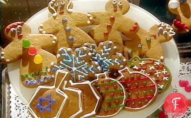 Pessoas de gengibre projetos de biscoitos de férias: flocos de neve brancos, trios Dreidel e ornamentos