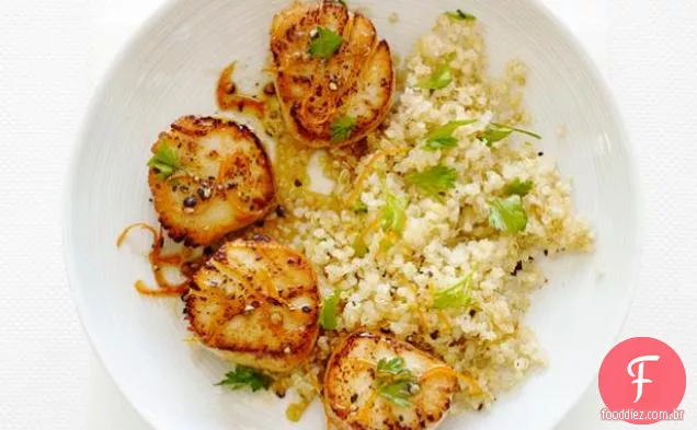 Vieiras com citrinos e Quinoa