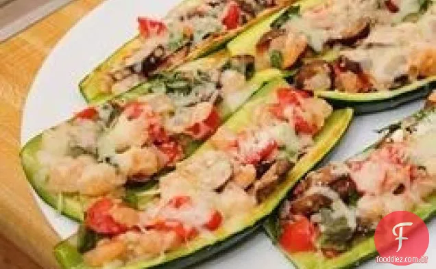 Camarão Nat e abobrinha recheada com vegetais