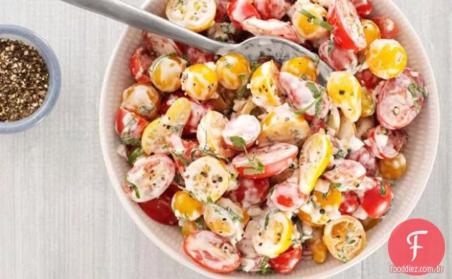 Salada De Tomate Cereja Com Leitelho-Molho De Manjericão
