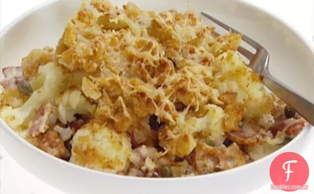 Couve-flor e bacon gratinado