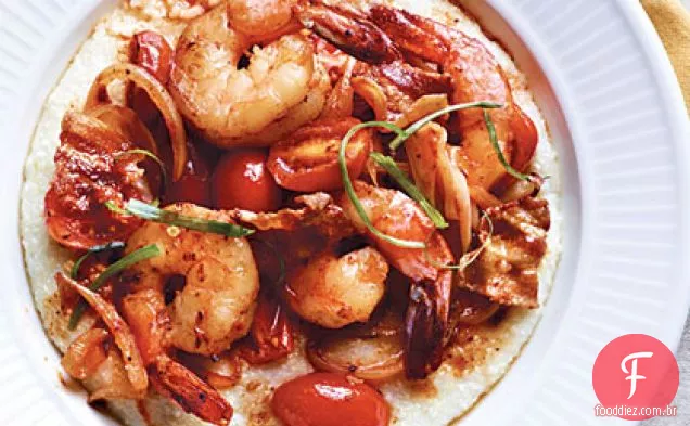 Camarão picante e grãos