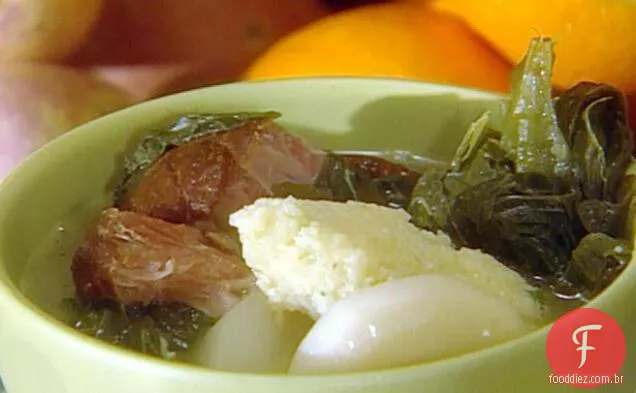 Nabos verdes com bolinhos de Fubá