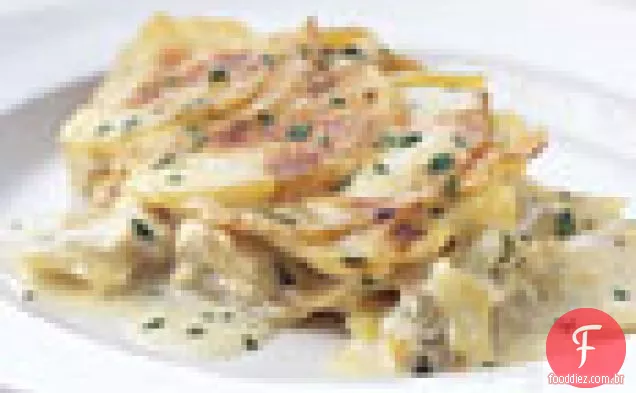 Batata e aipo-Gratinado de raiz com arinca defumada