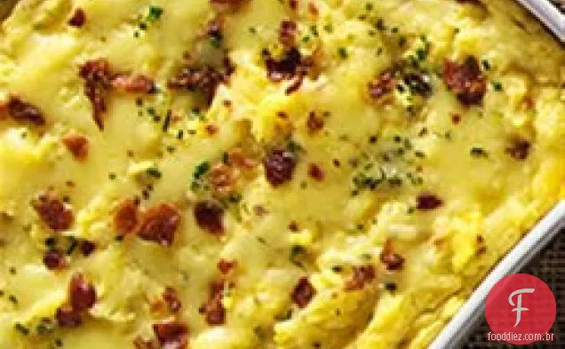 Purê de batatas com alho assado Cheddar e Bacon