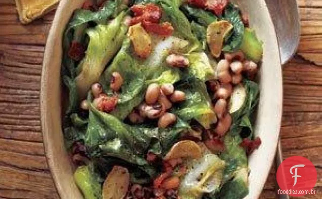 Ervilhas de olhos pretos com Bacon e receita de escarola
