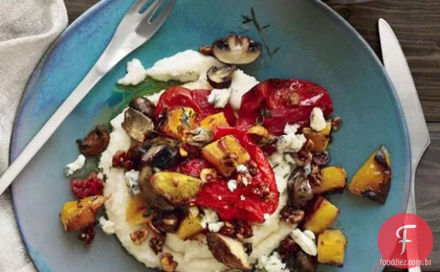 Grãos e legumes assados com manteiga de avelã