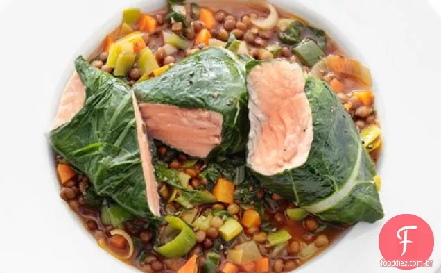 Salmão com lentilhas
