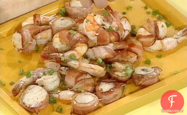 Camarão embrulhado com Bacon e vieiras