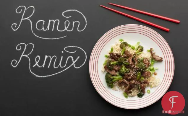 Carne com brócolis Teriyaki e macarrão Ramen