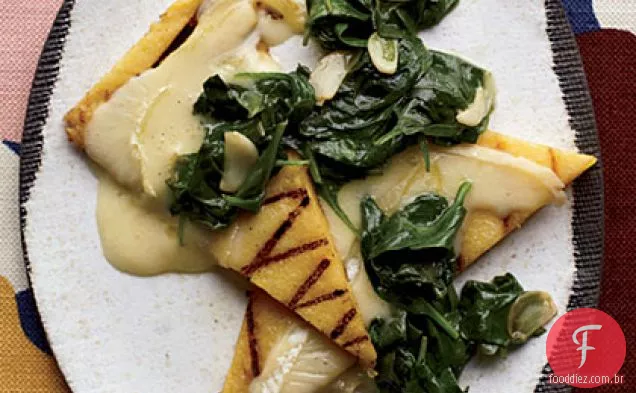 Polenta grelhada com espinafre e queijo Robiola
