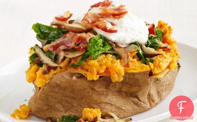 Batatas doces recheadas com Pancetta e brócolis Rabe