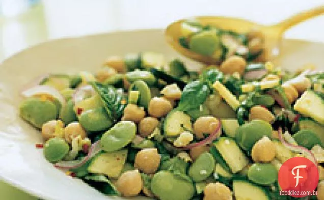 Abobrinha Com Limão, Grão De Bico E Salada De Feijão-Lima