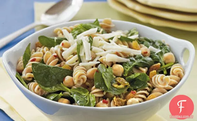 Fusilli de Limão Com Grão de bico, passas e espinafre