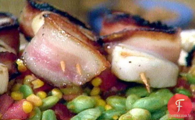 Tournedos de Vieira embrulhados em Bacon com Succotash de Verão