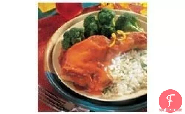Frigideira doce e picante costeletas de porco